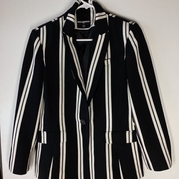 Karl Lagerfeld‎  Paris Balance-Stripe Blazer button down Black & White Size  10 - Picture 2 of 16